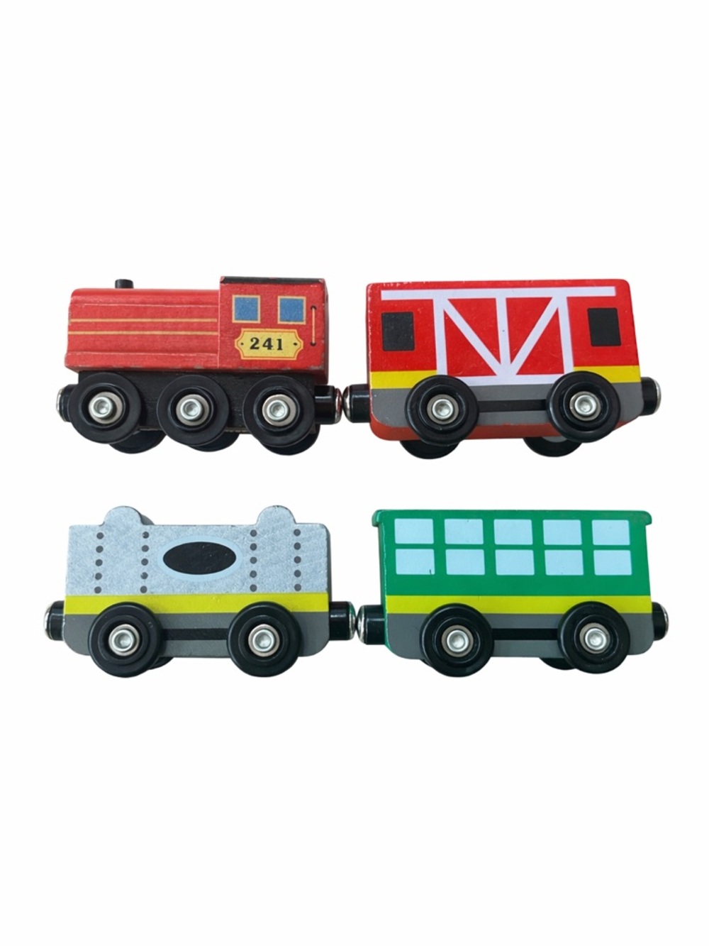 Melissa & Doug Wooden Train Cars Engine & Carriages Lot of 4 Toy Railway Set